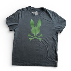 Psycho Bunny 100% Pima cotton navy blue Tee with green bunny Logo Sz 4